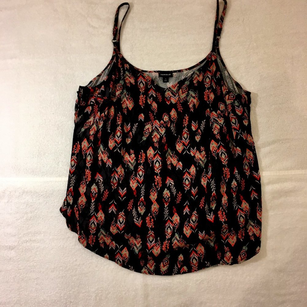 Torrid Strappy Tank Top Black Indian Feathers